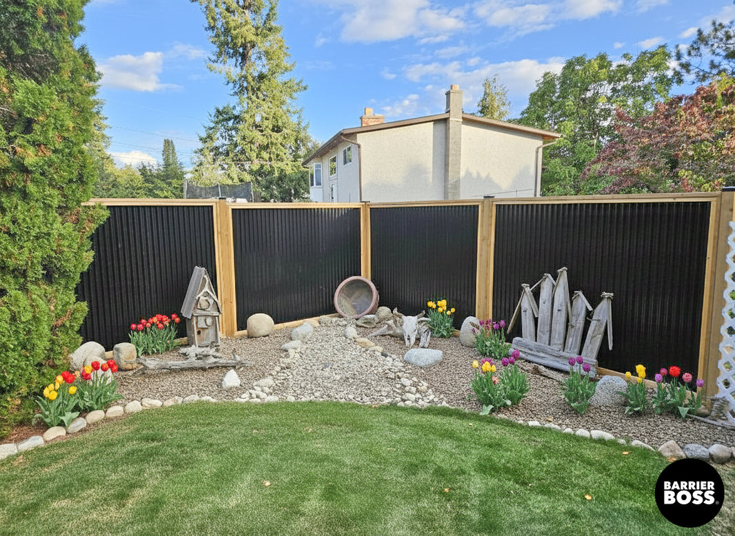 Corrugated Metal Fence Panels - Cedar Framed Privacy Fence (Premade) - The Malibu - BARRIERBOSS™ USA