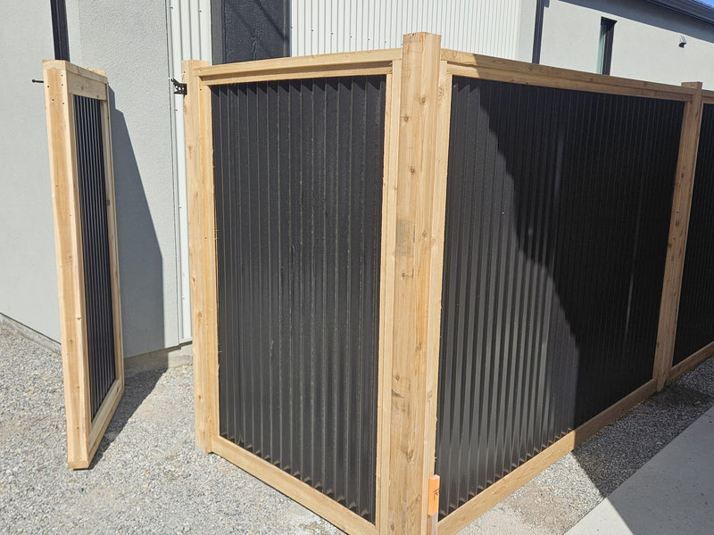Load image into Gallery viewer, Corrugated Metal Fence Panels - Cedar Framed Privacy Fence (Premade) - The Malibu