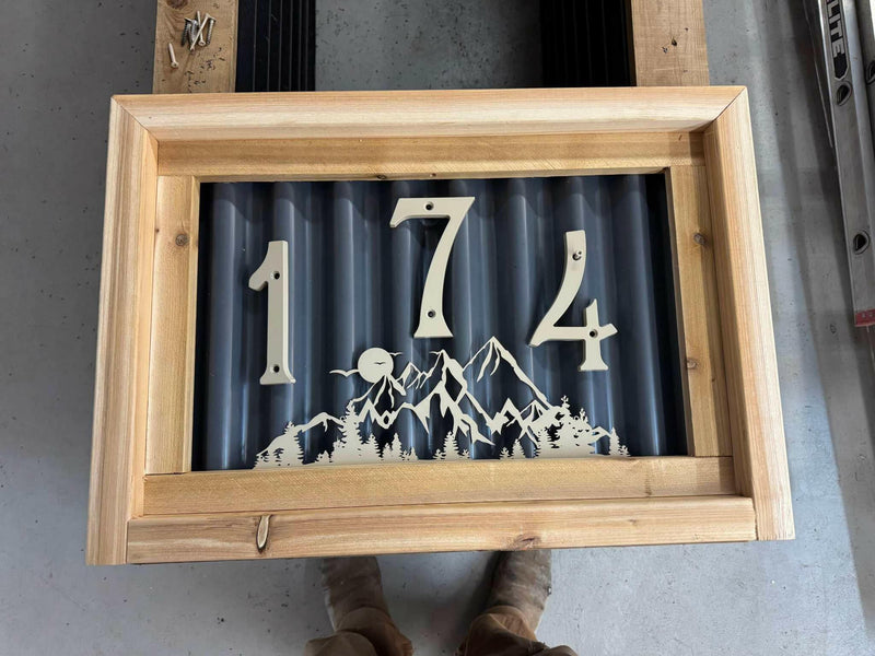 Load image into Gallery viewer, Modern Corrugated Metal House Number Signs - BarrierBoss™