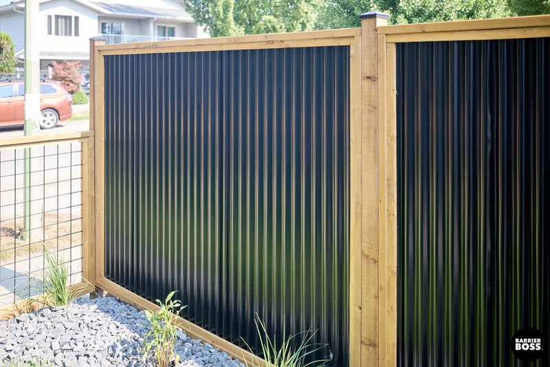Load image into Gallery viewer, DIY Complete Corrugated Metal Fence Kit Framed in KDBT Lumber- The Yellowstone