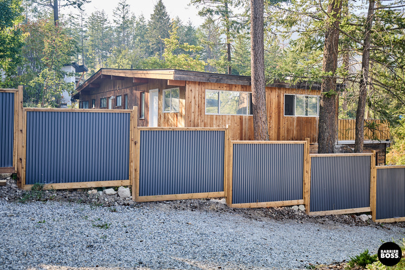 Load image into Gallery viewer, DIY Corrugated Metal Fence Kit Framed in KDBT Lumber- The Yellowstone - BARRIERBOSS™ USA