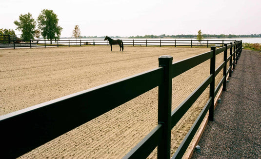 Steel Board Fencing Installed on Ranch With Horses.