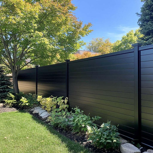 Beautiful and Modern Black Aluminum Fencing with Garden Landscaping