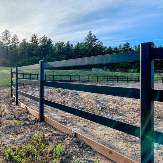 Steel Board Horse Fencing in Midnight Black Installed Along Ranching Property