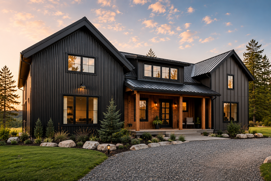 Modern home clad in 26-gauge steel corrugated and deep groove metal siding, demonstrating the curb appeal, durability, and cost-effective value of contemporary metal siding systems for residential construction and renovation projects.