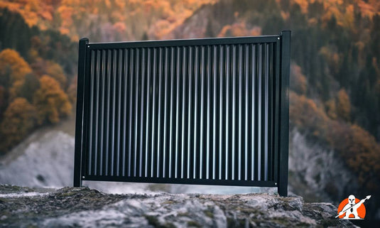 Textured corrugated metal fence panel with heavy-duty 2mm steel construction and powder-coated finish