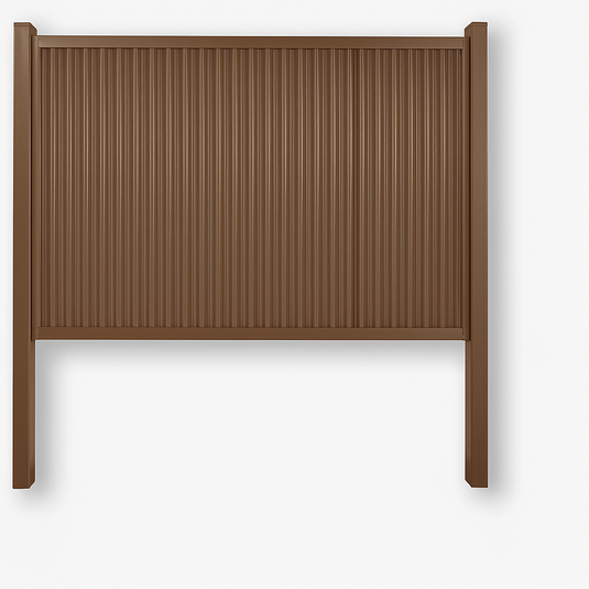 The Big Bend Coffee Brown Corrugated Metal Fence Panel with Matching Brown Posts.
