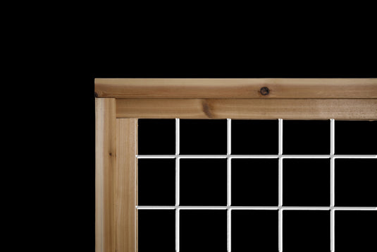 Modern hog fence panel framed in pressure treated lumber suitable for all west coast properties.