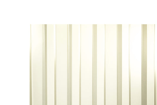 Close-up of The Cascade Deep Groove Metal Fence Sheet in Cream