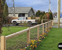 An inner city property uses hog wire fencing instead of chain link to enhance curb appeal.