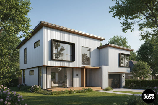 Corrugated Silver metal siding installed on exterior of modern home.