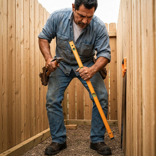A hard working fence contractor busy installing a new fence. 