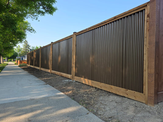 Corrugated Metal Fence Panel - Treated Frame Privacy Fence (Premade) - The Yellowstone