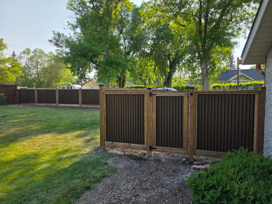 Corrugated Metal Fence Panel - Treated Frame Privacy Fence (Premade) - The Yellowstone