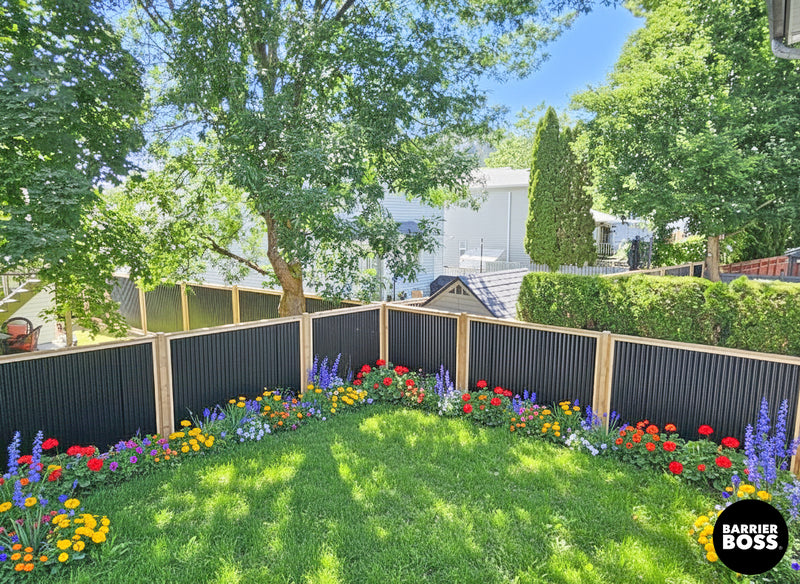 Load image into Gallery viewer, Corrugated Metal Fence Panels - Cedar Framed Privacy Fence (Premade) - The Malibu - BARRIERBOSS™ USA
