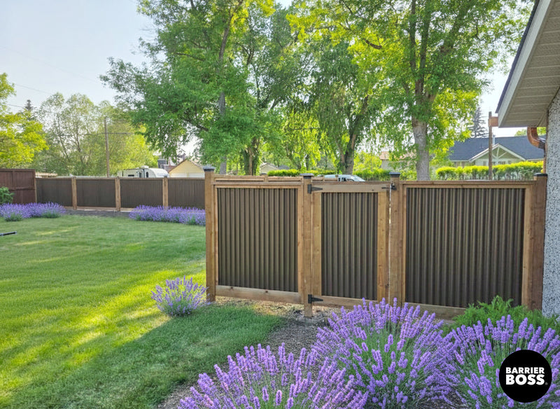 Load image into Gallery viewer, Corrugated Metal Fence Panel - Treated Frame Privacy Fence (Premade) - The Yellowstone
