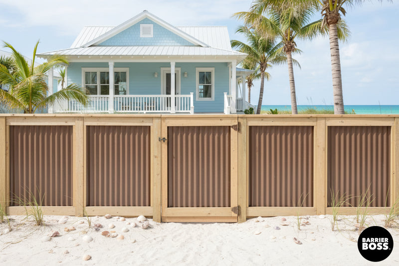 Load image into Gallery viewer, Corrugated Metal Fence Panels - Cedar Framed Privacy Fence (Premade) - The Malibu - BARRIERBOSS™ USA
