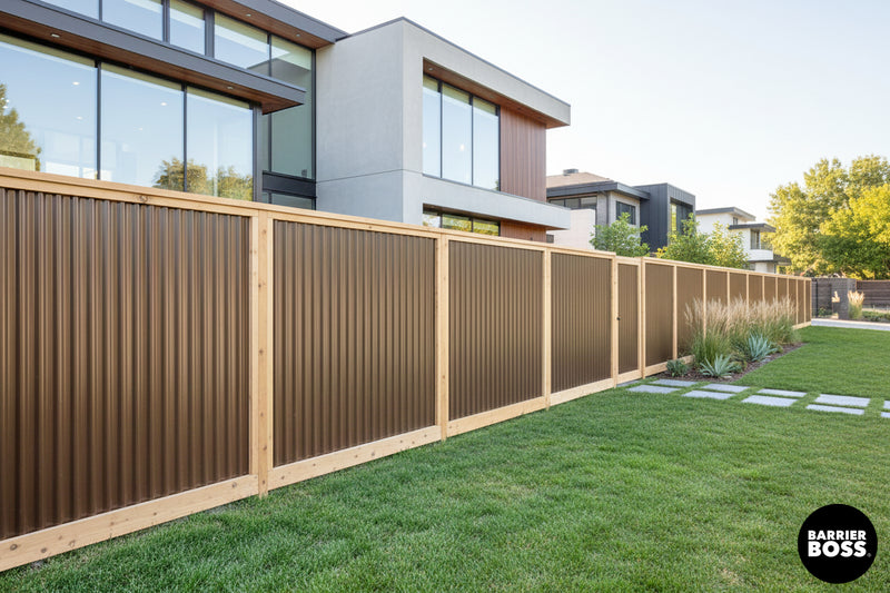 Load image into Gallery viewer, Corrugated Metal Fence Panels - Cedar Framed Privacy Fence (Premade) - The Malibu - BARRIERBOSS™ USA

