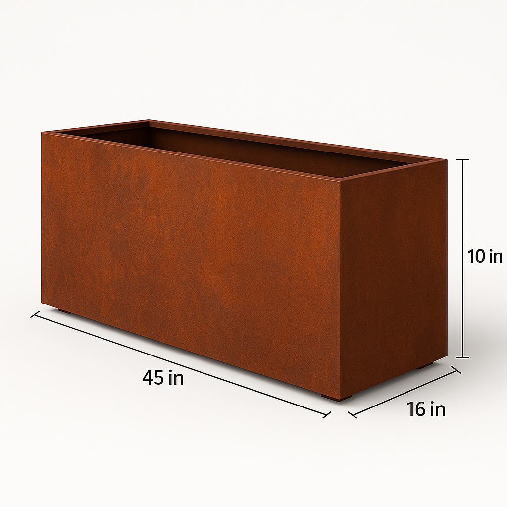 Corten Steel Trough Planter – 45" Modern Rectangular Weathering Steel - BARRIERBOSS™ USA