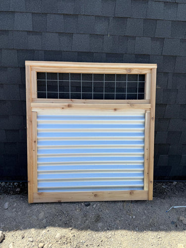 Corrugated Metal Fence with Hog Wire Fence Toppers - The Cabot Panel - BarrierBoss™