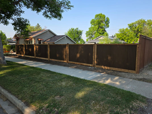 Corrugated Metal Fence Panel - Treated Frame Privacy Fence (Premade) - The Yellowstone
