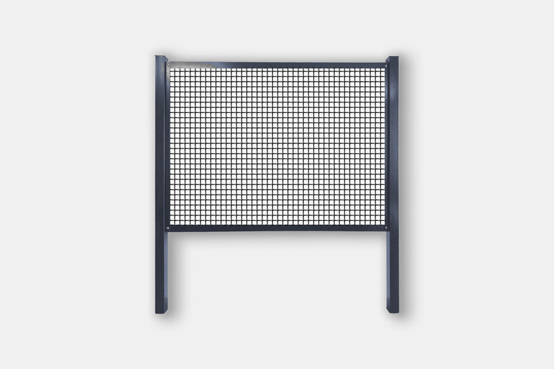 Load image into Gallery viewer, Grey frame cattle panel fence kit with 1" x 1" black welded mesh, steel posts and rails

