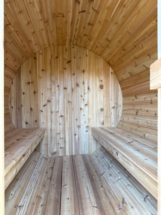Hand Made Barrel Sauna – Traditional Western Red Cedar Sauna - The Laurentian - BarrierBoss™