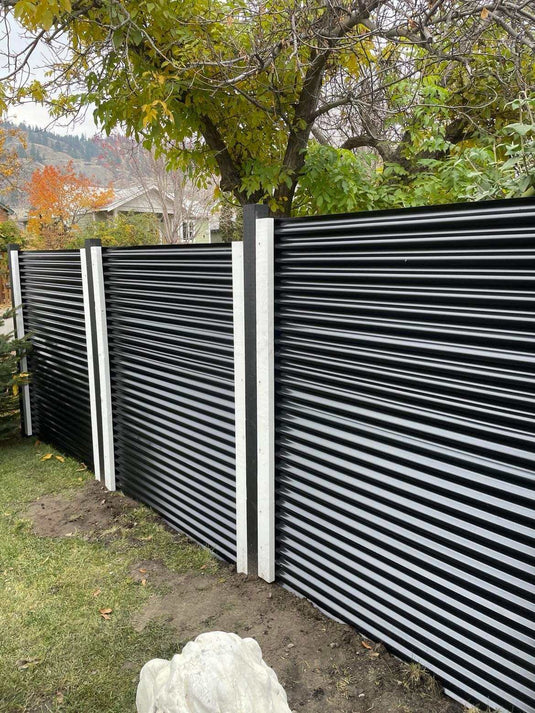 black and white horizontal corrugated metal fence