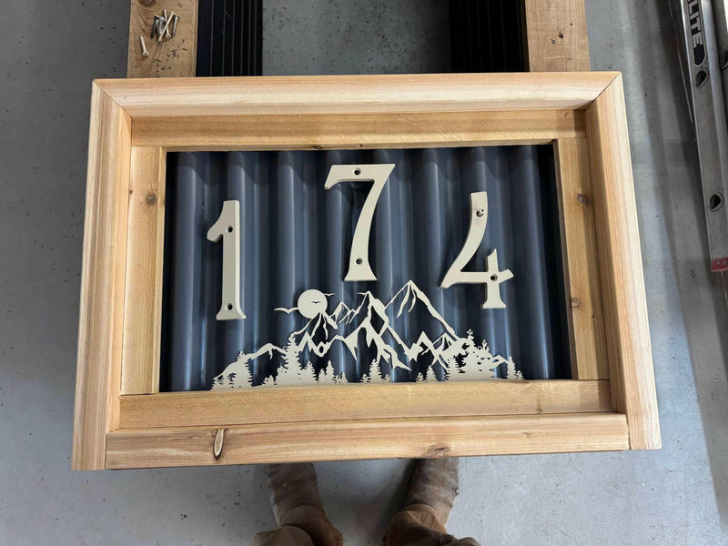 Load image into Gallery viewer, Modern Corrugated Metal House Number Signs - BarrierBoss™
