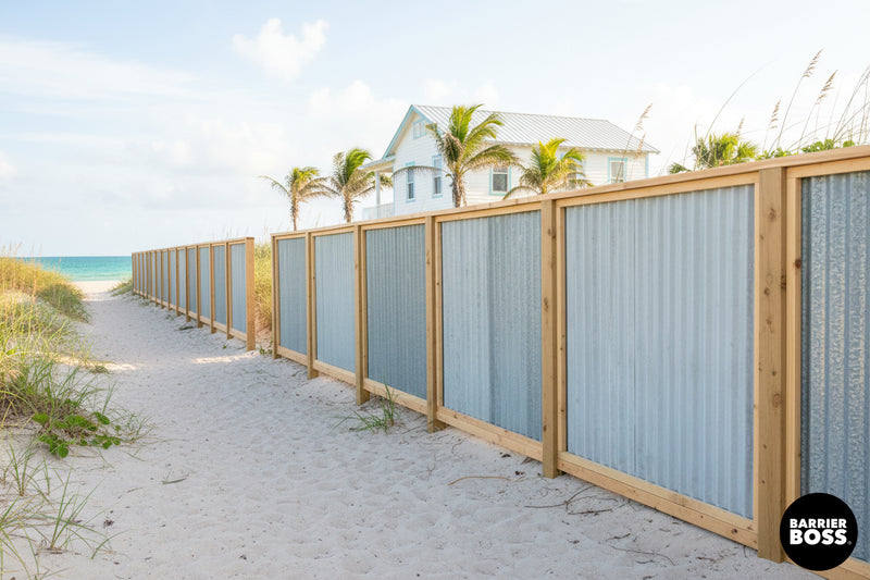 Load image into Gallery viewer, Corrugated Metal Fence Panels - Cedar Framed Privacy Fence (Premade) - The Malibu - BARRIERBOSS™ USA
