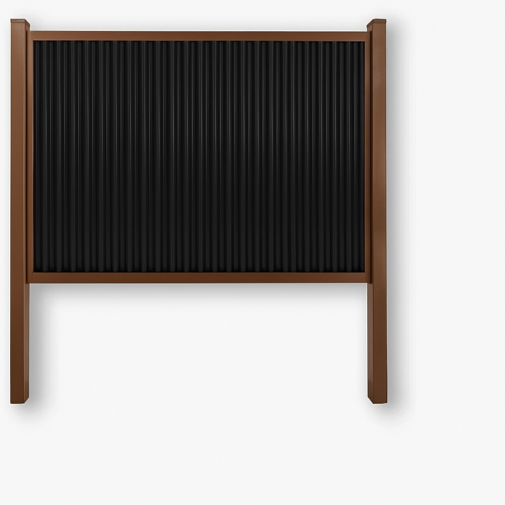 Brown frame metal privacy fence kit with black corrugated panels