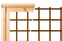 Brown hog wire fence panel shown framed in Western Red Cedar and unframed, 4" x 4" opening in 6-gauge steel