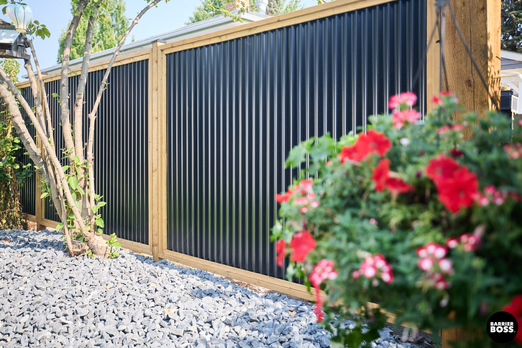 Corrugated Metal Fence Panel - KDBT Frame Privacy Fence (Premade) - The Yellowstone - BARRIERBOSS™ USA