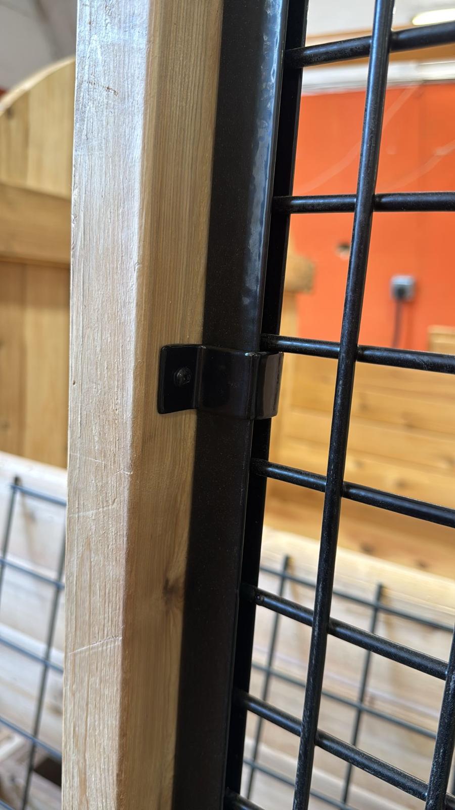 close-up of hog tracks reinforced for hog wire deck railings